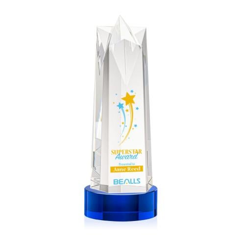 Awards and Plaques - Crystal Trophies - Hurst Full Color on Lockwood Blue Obelisk Crystal Trophy