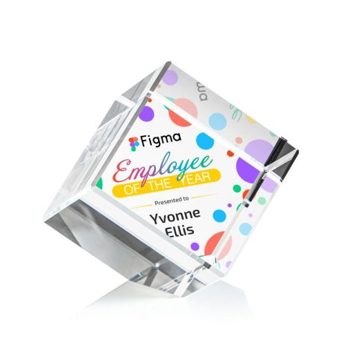 Awards and Plaques - Crystal Trophies - Klein Dotson Cube Full Color Square / Cube Crystal Trophy