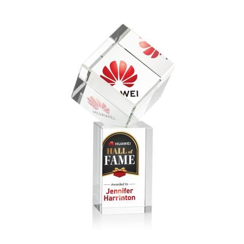 Awards and Plaques - Crystal Trophies - Klein Full Color Square / Cube on Yoder Base Crystal Trophy