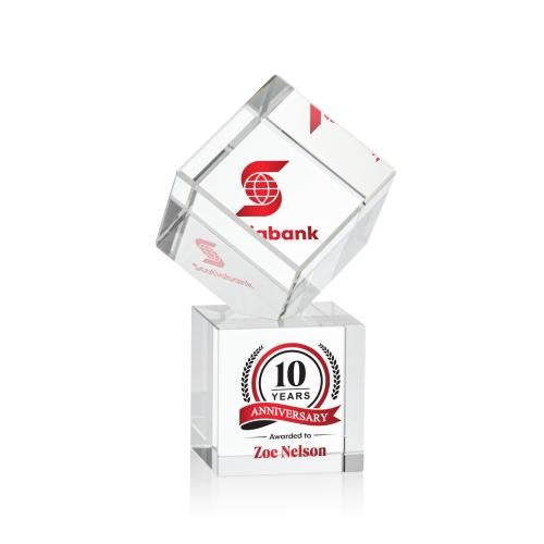Awards and Plaques - Crystal Trophies - Klein Full Color Square / Cube on Square Base Crystal Trophy