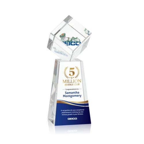 Awards and Plaques - Crystal Trophies - Klein Full Color Square / Cube on Tall Base Crystal Trophy
