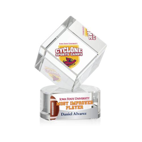 Awards and Plaques - Crystal Trophies - Klein Full Color on Half Round Base Clear Square / Cube Crystal Trophy