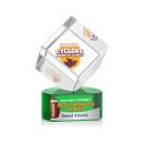 Klein Full Color on Half Round Base Green Square / Cube Crystal Trophy