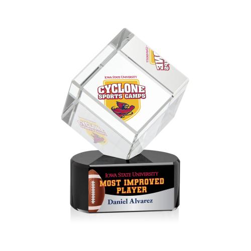 Awards and Plaques - Crystal Trophies - Klein Full Color on Half Round Base Black Square / Cube Crystal Trophy