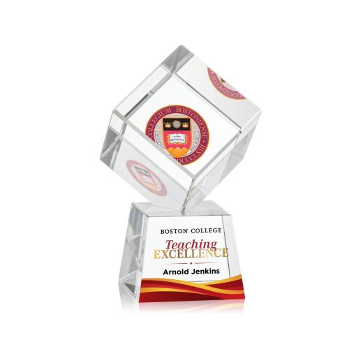 Awards and Plaques - Crystal Trophies - Klein Full Color on Small Base Clear Square / Cube Crystal Trophy