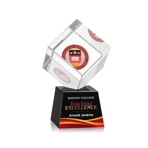 Awards and Plaques - Crystal Trophies - Klein Full Color on Small Base Black Square / Cube Crystal Trophy