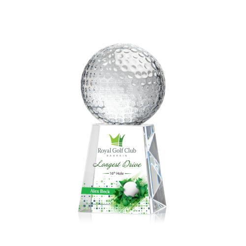 Awards and Plaques - Crystal Trophies - Golf Ball  Full Color Globe on Medium Crystal Trophy