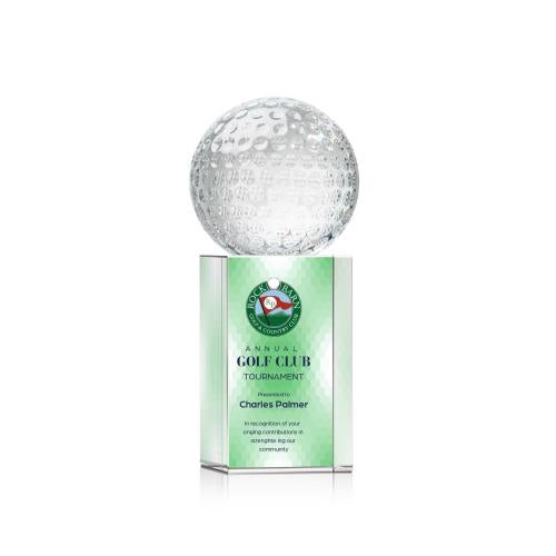 Awards and Plaques - Crystal Trophies - Golf Ball Full Color Globe on Yoder Crystal Trophy