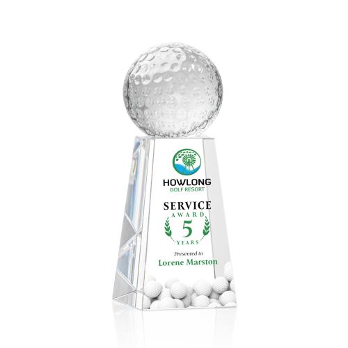 Awards and Plaques - Crystal Trophies - Golf Ball Full Color Globe on Tall Crystal Trophy