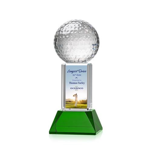 Awards and Plaques - Crystal Trophies - Golf Ball Full Color on Tower Green Globe Crystal Trophy