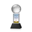 Golf Ball Full Color on Tower Black Globe Crystal Trophy