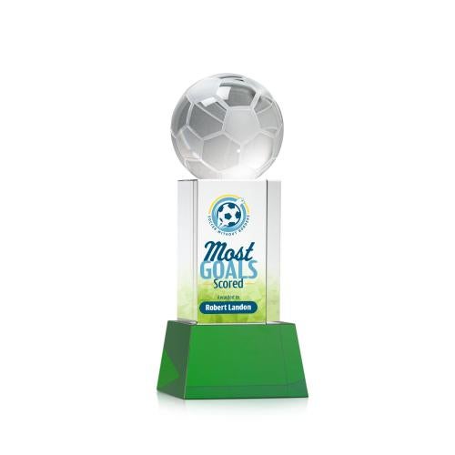 Awards and Plaques - Crystal Trophies - Soccer Ball Full Color on Belcroft Green Globe Crystal Trophy