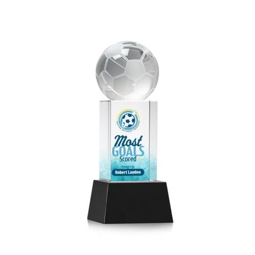 Awards and Plaques - Crystal Trophies - Soccer Ball Full Color on Belcroft Black Globe Crystal Trophy
