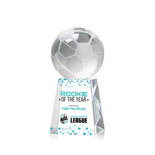 Awards and Plaques - Crystal Trophies - Soccer Ball Full Color Globe on Medium Crystal Trophy