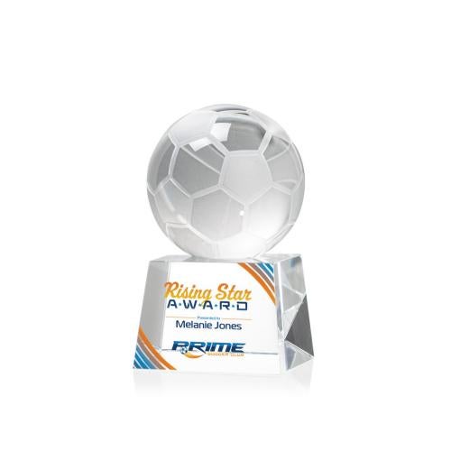 Awards and Plaques - Crystal Trophies - Soccer Ball Full Color Globe on Small Crystal Trophy