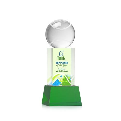 Awards and Plaques - Crystal Trophies - Tennis Ball Full Color on Belcroft Green Globe Crystal Trophy