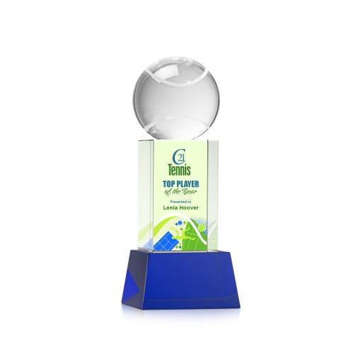 Awards and Plaques - Crystal Trophies - Tennis Ball Full Color on Belcroft Blue Globe Crystal Trophy