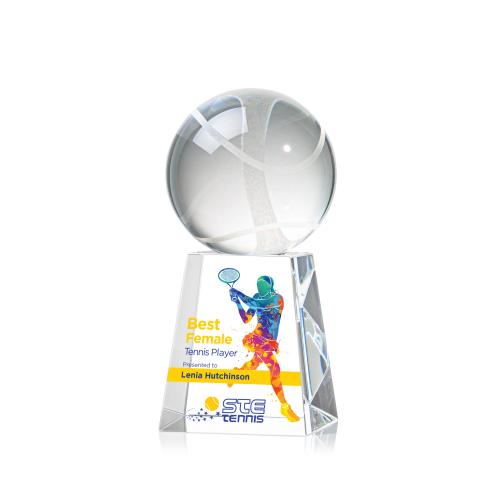 Awards and Plaques - Crystal Trophies - Tennis Ball Full Color Globe on Medium Crystal Trophy