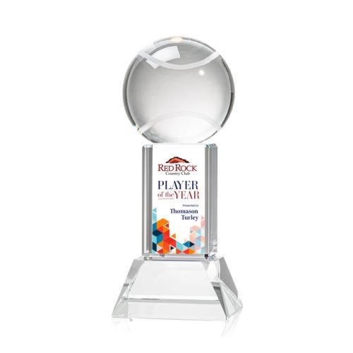 Awards and Plaques - Crystal Trophies - Tennis Ball Full Color on Tower Clear Globe Crystal Trophy