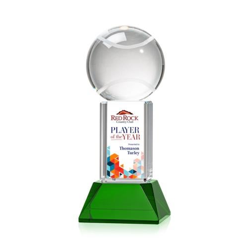 Awards and Plaques - Crystal Trophies - Tennis Ball Full Color on Tower Green Globe Crystal Trophy