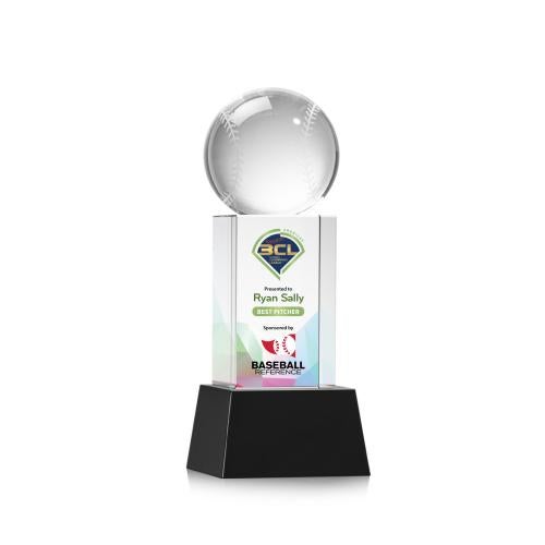 Awards and Plaques - Crystal Trophies - Baseball Full Color on Belcroft Black Globe Crystal Trophy