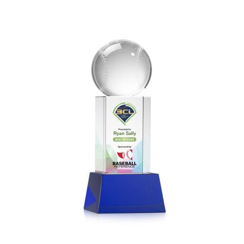 Awards and Plaques - Crystal Trophies - Baseball Full Color on Belcroft Blue Globe Crystal Trophy