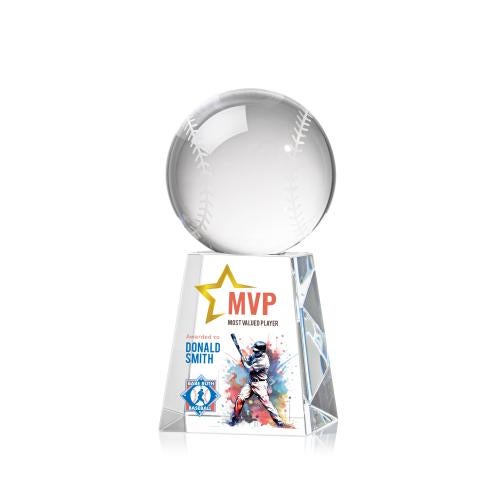 Awards and Plaques - Crystal Trophies - Baseball Full Color Globe on Medium Crystal Trophy