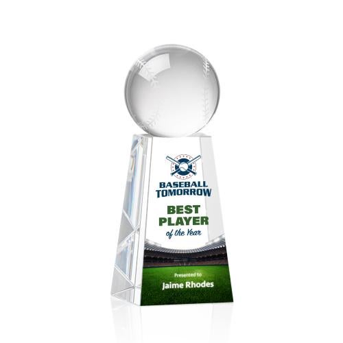 Awards and Plaques - Crystal Trophies - Baseball Full Color Globe on Tall Crystal Trophy