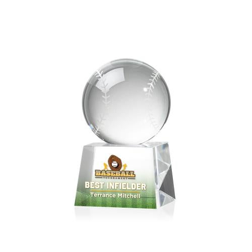 Awards and Plaques - Crystal Trophies - Baseball Full Color Globe on Small Crystal Trophy