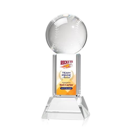 Awards and Plaques - Crystal Trophies - Baseball Full Color on Tower Clear Globe Crystal Trophy