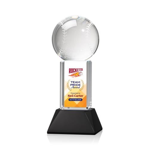 Awards and Plaques - Crystal Trophies - Baseball Full Color on Tower Black Globe Crystal Trophy