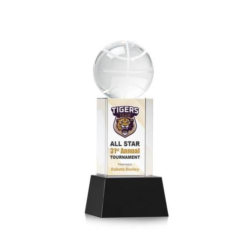 Awards and Plaques - Crystal Trophies - Basketball Full Color on Belcroft Black Globe Crystal Trophy
