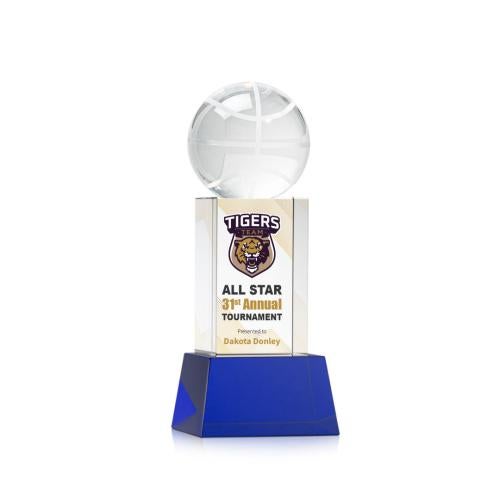 Awards and Plaques - Crystal Trophies - Basketball Full Color on Belcroft Blue Globe Crystal Trophy