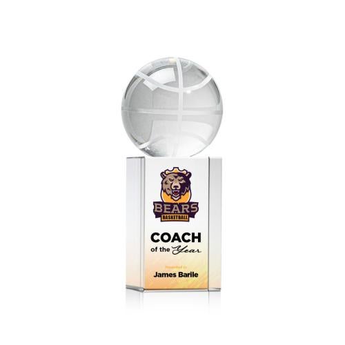 Awards and Plaques - Crystal Trophies - Basketball Full Color Globe on Yoder Crystal Trophy
