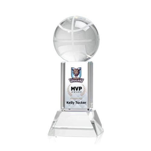 Awards and Plaques - Crystal Trophies - Basketball Full Color on Tower Clear Globe Crystal Trophy