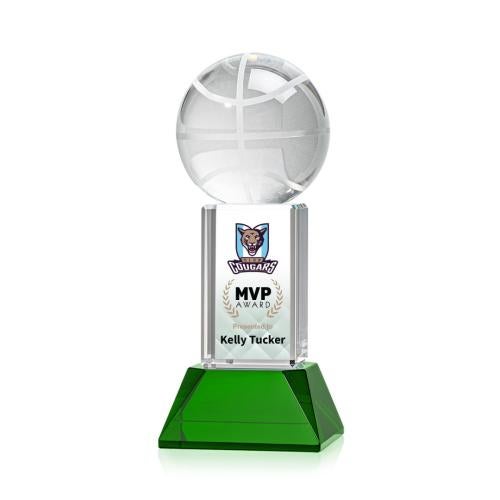 Awards and Plaques - Crystal Trophies - Basketball Full Color on Tower Green Globe Crystal Trophy