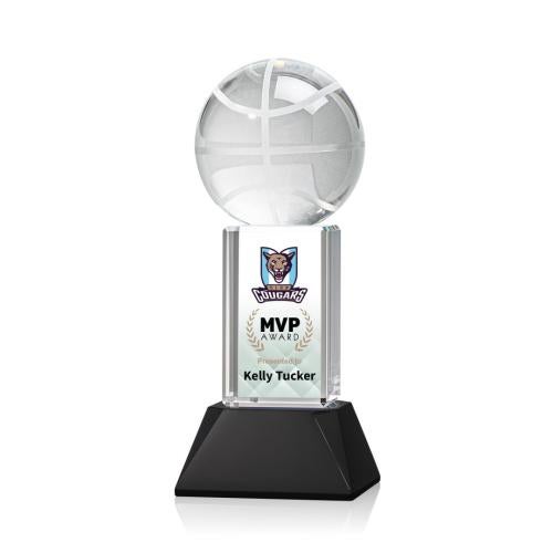 Awards and Plaques - Crystal Trophies - Basketball Full Color on Tower Black Globe Crystal Trophy
