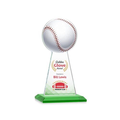 Awards and Plaques - Crystal Trophies - Edenwood Baseball Full Color Green Towers Crystal Trophy