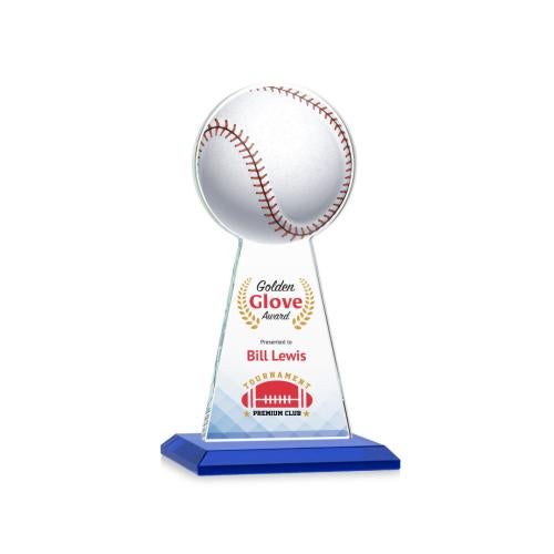 Awards and Plaques - Crystal Trophies - Edenwood Baseball Full Color Blue Towers Crystal Trophy