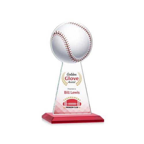 Awards and Plaques - Crystal Trophies - Edenwood Baseball Full Color Red Towers Crystal Trophy