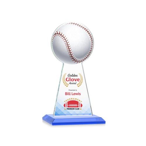 Awards and Plaques - Crystal Trophies - Edenwood Baseball Full Color Sky Blue Towers Crystal Trophy