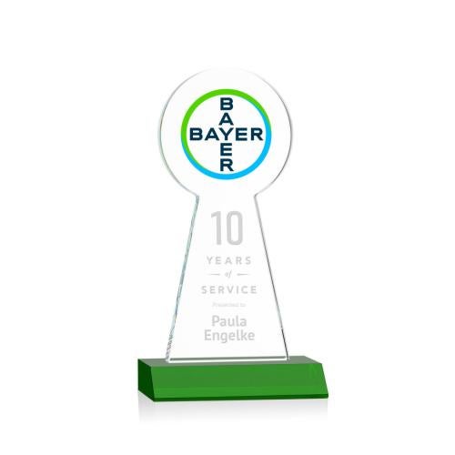 Awards and Plaques - Crystal Trophies - Laidlaw Full Color/Etch Green Towers Crystal Trophy