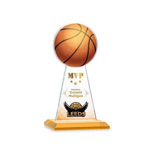 Awards and Plaques - Crystal Trophies - Edenwood Basketball Full Color Amber Towers Crystal Trophy