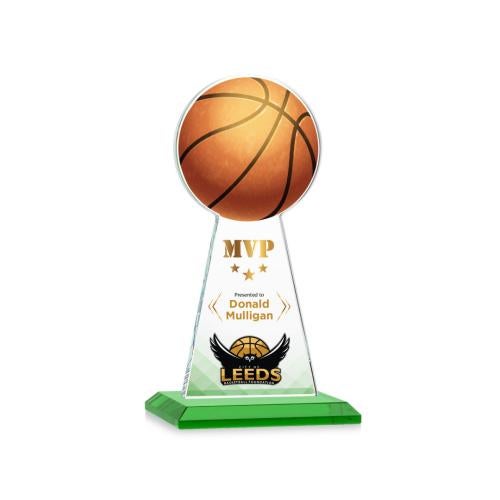 Awards and Plaques - Crystal Trophies - Edenwood Basketball Full Color Green Towers Crystal Trophy