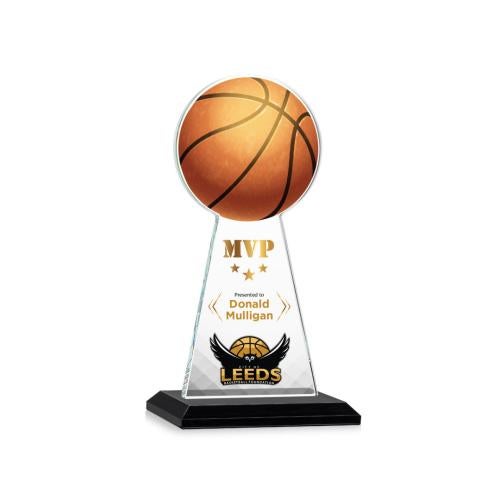 Awards and Plaques - Crystal Trophies - Edenwood Basketball Full Color Black Towers Crystal Trophy