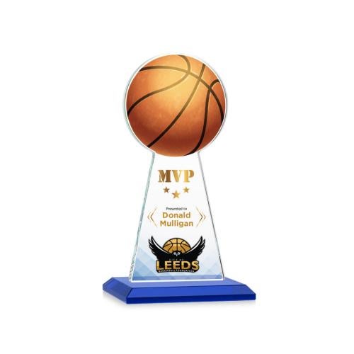 Awards and Plaques - Crystal Trophies - Edenwood Basketball Full Color Blue Towers Crystal Trophy