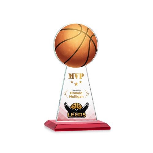 Awards and Plaques - Crystal Trophies - Edenwood Basketball Full Color Red Towers Crystal Trophy