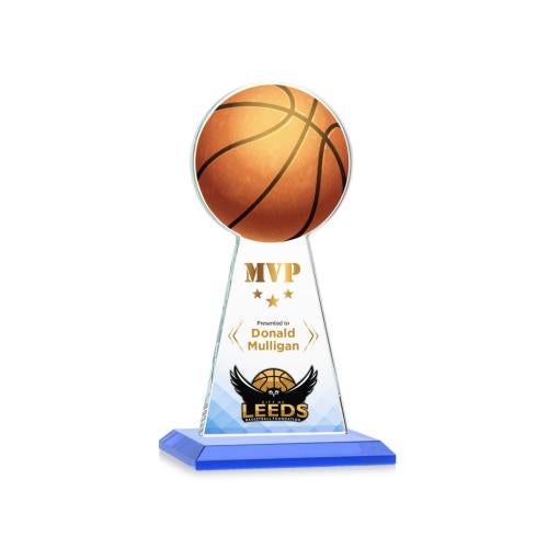 Awards and Plaques - Crystal Trophies - Edenwood Basketball Full Color Sky Blue Towers Crystal Trophy