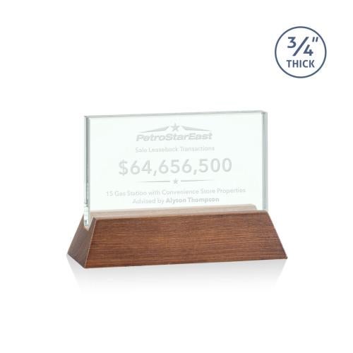 Awards and Plaques - Glass Trophies - Paris Jade/Walnut (Horiz) Rectangle Glass Trophy