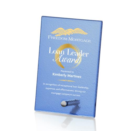 Awards and Plaques - Glass Trophies - Nieves Blue Full Color Silver Rectangle Glass Trophy